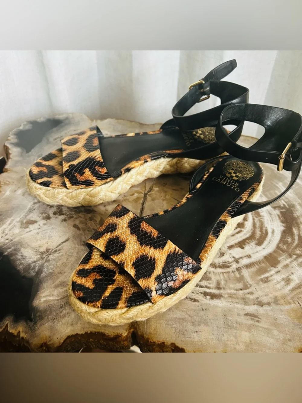 Vince Camuto Leopard Espadrille Sandals in Black and Brown